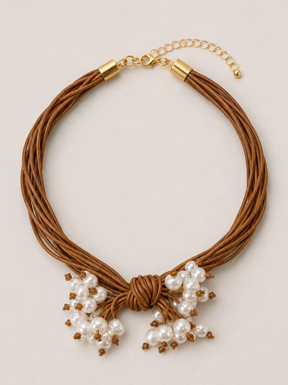 New! Cognac Pearl Cord Necklace NWOT (1080)